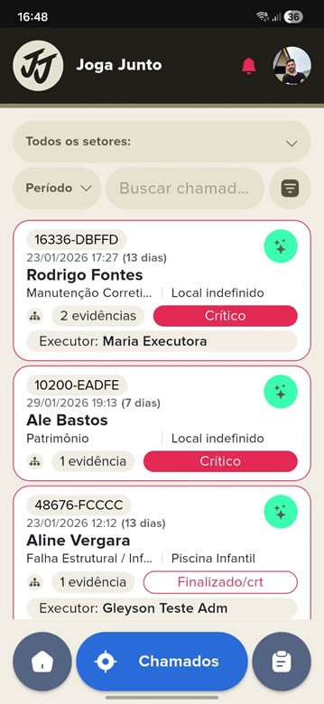 Tela do app: Resumo de status