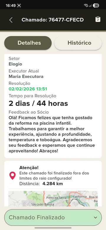 Tela do app: Evolução dos registros